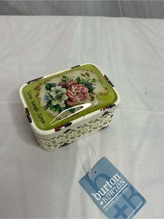 Burton + Burton Other - 0007 - burton + BURTON White Floral Metal Trinket Box with Green Rose Lid
